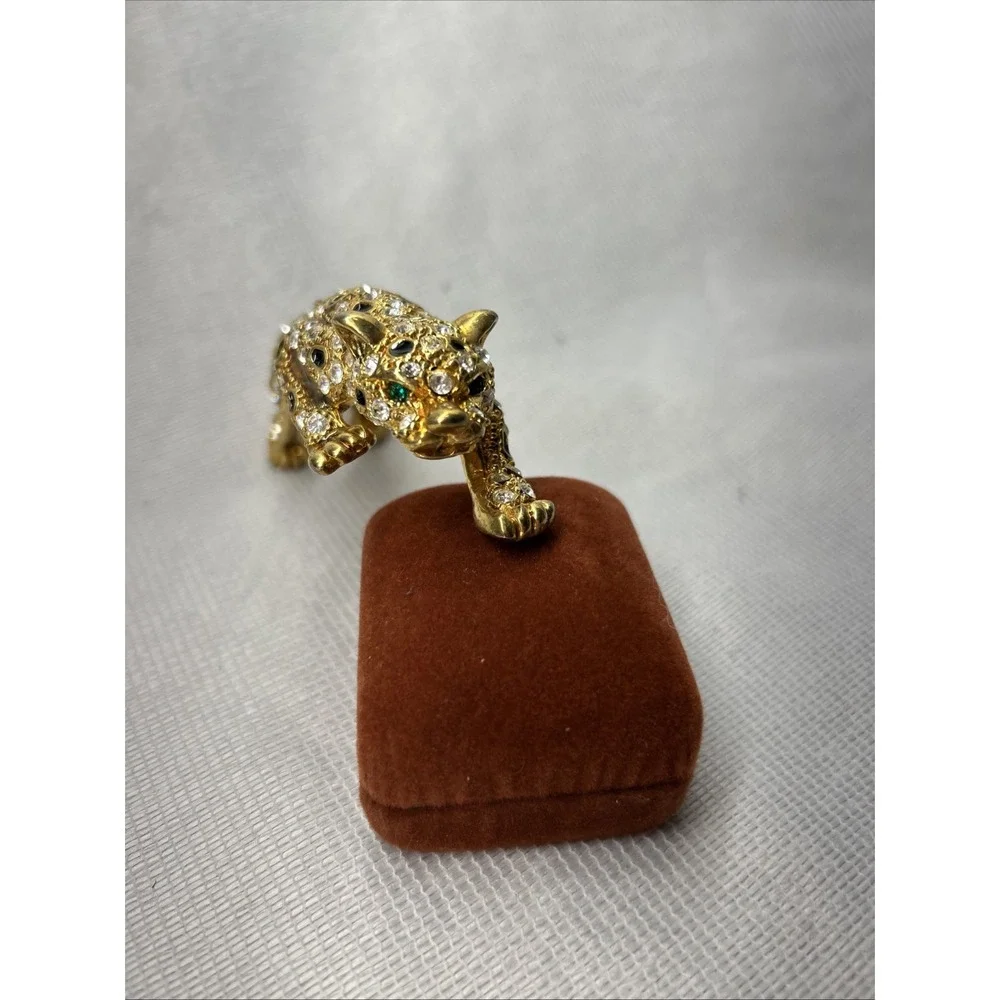 Vintage Rhinestone Enameled Jaguar Leopard Cheetah Tiger  Shoulder Brooch